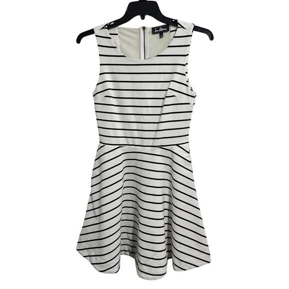 Sam Edelman Fit & Flare Striped Dress Sleeveless Lined White Black Size 8 - Picture 1 of 6